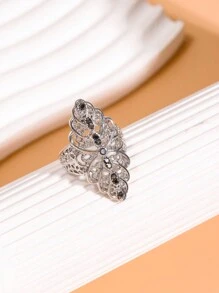 1pc Exquisite Thai Silver Vintage Style Hollow Out Floral Ring For Women, Fashionable Statement Ring, Size 8 - Antique Silver - View 4