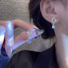 貓眼石蝴蝶心形和水滴形耳環,設計獨特,高端時尚,甜美清新,適合女士日常佩戴和派對,送禮選擇 - 金黃色 - 查看 1