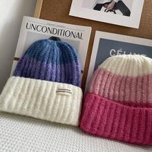 1頂新款漸變色針織帽,女士秋冬保暖耳罩日風粉紅寒帽 - 玫紅色 - 查看 4