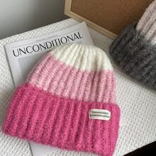 1頂新款漸變色針織帽,女士秋冬保暖耳罩日風粉紅寒帽 - 玫紅色 - 查看 5