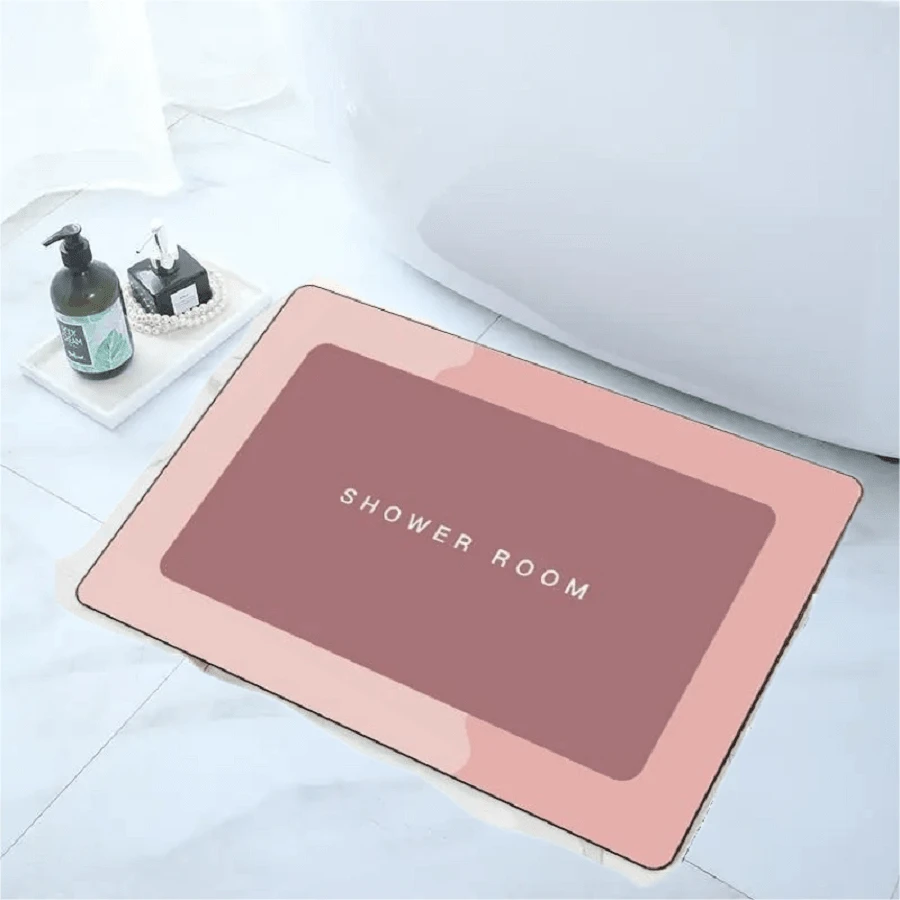方形矽膠浴室地墊,具有吸水功能,適用於門廊、浴室、廁所,具有防滑功能 - 粉色 - 查看 1