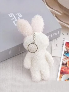 1只可愛的創意兔子造型鑰匙扣,袋裝飾,學生和情侶禮物 - 白色 - 查看 4