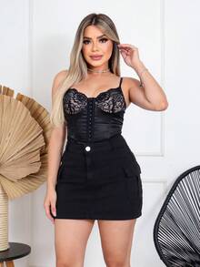 Women Denim Skirts - 黑色 - 查看 3