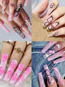 3D Pink Spring Nail Design Colorful Butterfly Nail Sticker 3D Nail Art Slider Geometric Nail Art Accessories Sticker - Multicolor - View 4