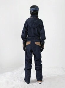 男女牛仔滑雪服纳米级防水防风防污弹力耐磨透气加厚保暖适合户外滑雪滑雪服 - 藍色 - 查看 10