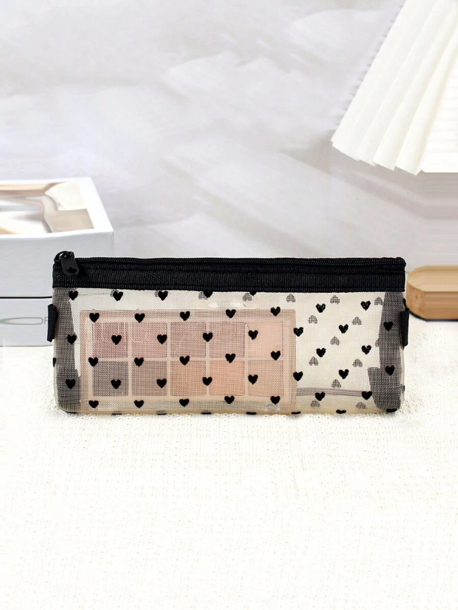 （印刷位置隨機）1入女士旅行化妝品收納包網眼化妝袋化妝品盒洗漱袋,網絡平滑的時尚化妝袋和化妝刷組織袋 - 金色 - 查看 1