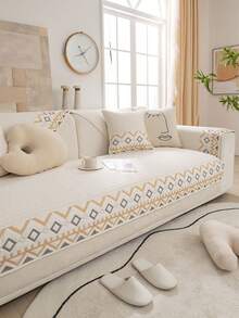 1pc Bohemian Style Stitched Sofa Cushion, All-Season Anti-Slip Pet-Proof Sofa Cover For Home Decoration - White - View 5