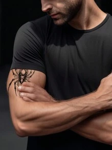 1 Piece Spider Tattoo Sticker Waterproof Durable Handsome Man Hand Back Neck - Black - View 4