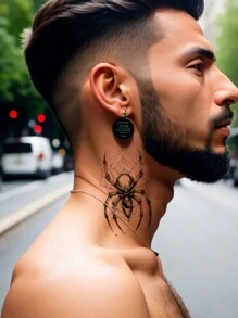 1 Piece Spider Tattoo Sticker Waterproof Durable Handsome Man Hand Back Neck - Black - View 3