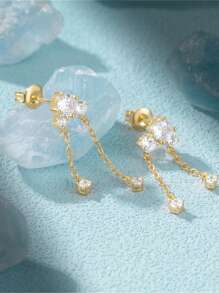 1對925純銀北斗星流蘇耳環,女性經典掛墜耳環,18k鍍金,完美婚禮,節日禮物,精美珠寶 - 金色 - 查看 8