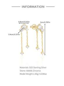 1對925純銀北斗星流蘇耳環,女性經典掛墜耳環,18k鍍金,完美婚禮,節日禮物,精美珠寶 - 金色 - 查看 10