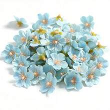 50pcs Simulation Small Cherry Blossom Petals, Mini Silk Flower Artificial Flower Garland Accessories, Fake Flower Head For Home Wedding Decoration - Blue - View 1