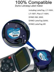 2PK Compatible Dymo LetraTag Refills 12mm X 4m, Black On White Plastic Label Tape, Replacement For 91331 (91201 S0721660), For DYMO LetraTag LT-100H, LT-100T, LT-110T Label Makers