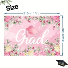 1pc 210 X 150Cm Pink Graduation Background, Congratulations Graduation Background Decoration Congratulations Graduating Class 2024 Girls Party Background Congratulations Graduation Photo Booth Background Portrait Studio Props - Multicolor - View 2