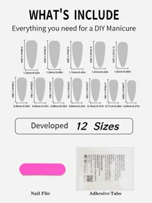 24入組黑色假指甲，簡約設計貼片式假甲，女性日常穿著假甲（長尖狀）美甲用品 - 酒紅色 - 查看 7