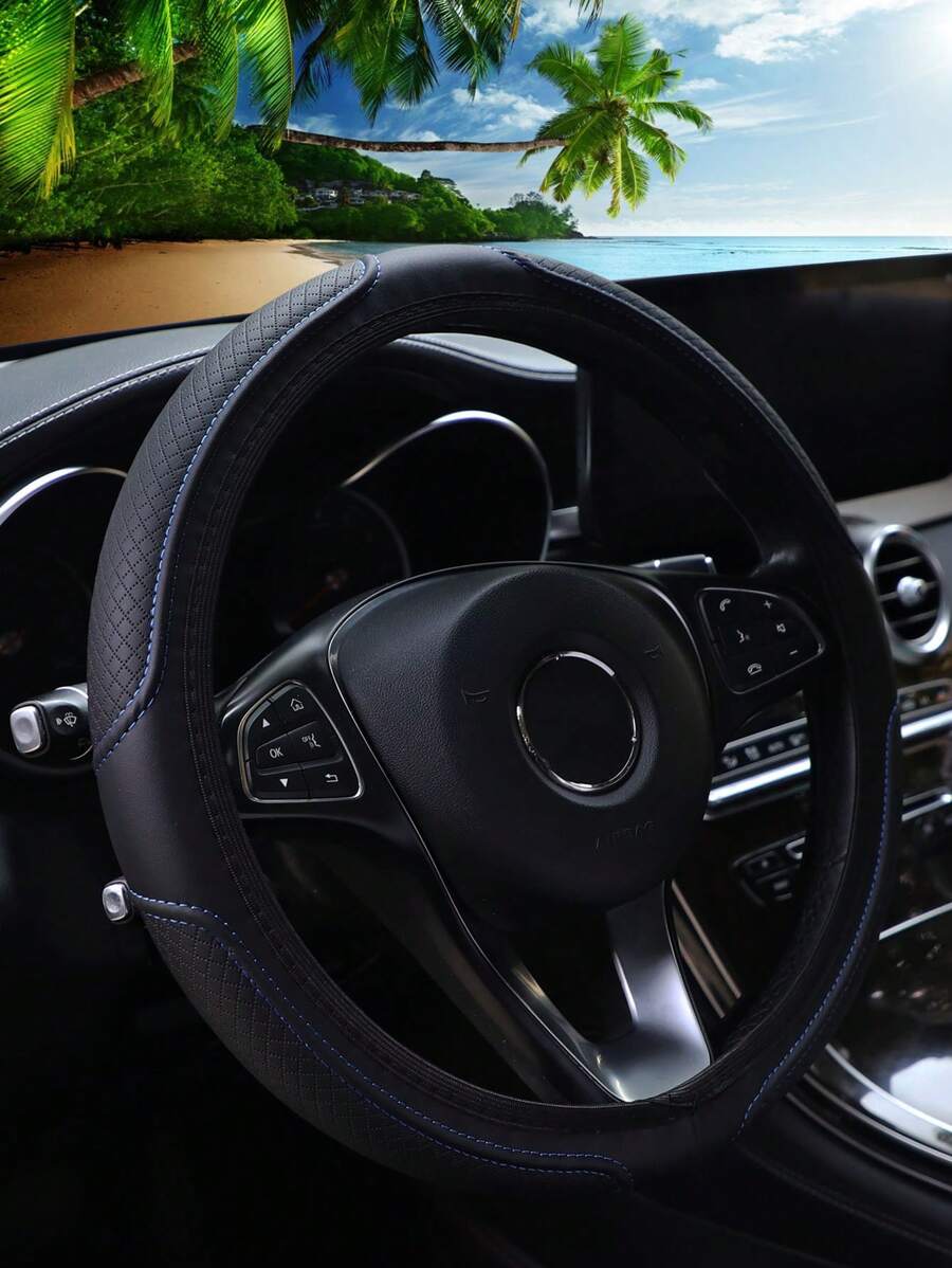 MEIKAXIU 1pc Leather 3d Embossed Car Steering Wheel Cover Without Inner Ring, Suitable For 14.5-15inch Car Accessories