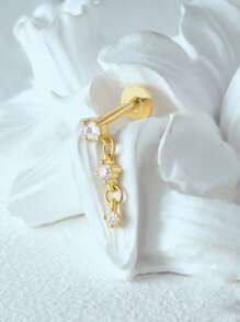 1PC 925 Sterling Silver Triangular Earrings With Ins Style All-Match Diamond-Encrusted Ball Ball Small Ear Bone Stud Ladies Jewelry Suitable For Girls Gifts - Gold - View 3