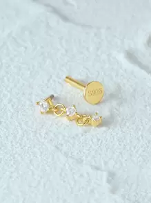 1PC 925 Sterling Silver Triangular Earrings With Ins Style All-Match Diamond-Encrusted Ball Ball Small Ear Bone Stud Ladies Jewelry Suitable For Girls Gifts - Gold - View 5