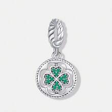 1pc 925 Sterling Silver Four-Leaf Clover Pendant Charm For Snake Chain Necklace, Girls' Jewelry Gift - Brown - View 2