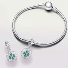 1pc 925 Sterling Silver Four-Leaf Clover Pendant Charm For Snake Chain Necklace, Girls' Jewelry Gift - Brown - View 3