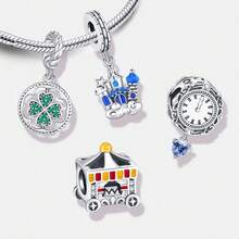 1pc 925 Sterling Silver Four-Leaf Clover Pendant Charm For Snake Chain Necklace, Girls' Jewelry Gift - Brown - View 1