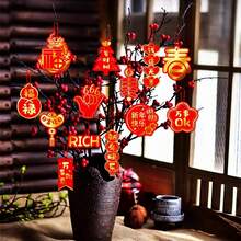 20入組新年掛飾,帶繩幸運字吊飾,用於春節家居辦公室汽車樹木裝飾 - 紅色 - 查看 3