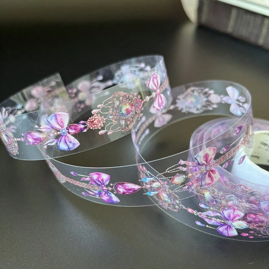 復古風格的鏈條主題珠寶裝飾寵物膠帶，帶有仿珍珠和立體貝殼燈光效果，適用於手帳、日記裝飾和剪貼簿 - 彩色 - 查看 1