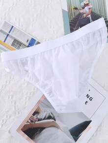 3pcs Men's Breathable, Comfortable, Elastic, Transparent Underwear Set, Black/White/Red - Multicolor - View 3