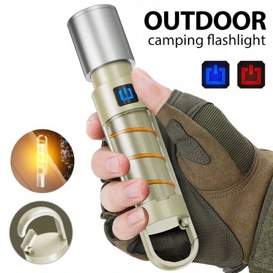 1pc Super Bright LED Telescopic Flashlight - Long Range & Rechargeable - Perfect For Outdoor Adventures! - White - View 1