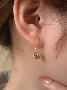 2pcs French Vintage Style Earrings For Women, Metal Rope Knot Design Delicate Ear Jewelry - Gold - View 2