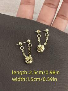 2pcs French Vintage Style Earrings For Women, Metal Rope Knot Design Delicate Ear Jewelry - Gold - View 5