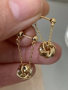 2pcs French Vintage Style Earrings For Women, Metal Rope Knot Design Delicate Ear Jewelry - Gold - View 3