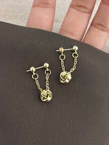 2pcs French Vintage Style Earrings For Women, Metal Rope Knot Design Delicate Ear Jewelry - Gold - View 1