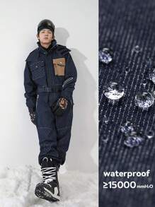 男女牛仔滑雪服纳米级防水防风防污弹力耐磨透气加厚保暖适合户外滑雪滑雪服 - 藍色 - 查看 7