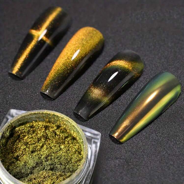 1 Pieza Polvo Magnético De Cambio De Color Para Arte De Uñas 3d Ojo De Gato - Polvo De Efecto Espejo Camaleón Con Pigmento De Cromo En Polvo Para Arte De Uñas Diy - Amarillo - Ver 1
