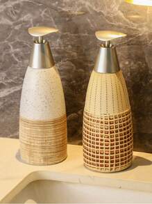 1個精美的陶瓷歐式簡約家用肥皂分配器瓶,適用於肥皂更換或乳液存儲,非常適合酒店浴室和家庭使用 - 黃色 - 查看 2