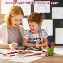 可擦書籍塗鴉套裝繪畫書,可重複使用的繪畫書,附有12支水彩筆和14頁畫作,適用於長途車遊,寫作和繪畫設置（獨角獸粉色） - 粉色 - 查看 4
