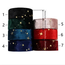 2Meter/Lot Double-Sided Gold Star Golden Velvet Cloth Ribbons 1"(25MM) Bow Cap DIY Clothing Accessories Party Gift - Multicolor - View 2