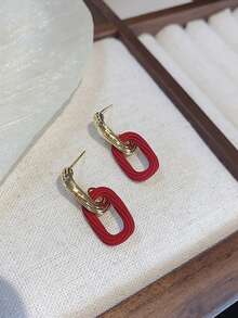 1pair New Chinese Style Red Festive Earrings Suitable For Women To Wear For Festival Celebrations - Red - View 3