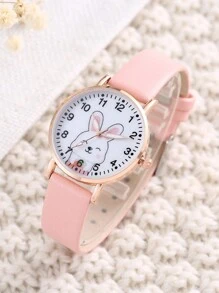1入兒童兔子卡通石英手錶和1入手鐲 - 粉色 - 查看 2