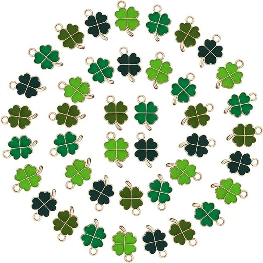 60入組/袋帶幸運的四葉和三葉草形吊墜,適用於鑰匙扣、項鍊、手鍊、diy工藝、聖帕特里克節裝飾 - 彩色 - 查看 1