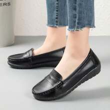 秋季新品，女士平底舒適護士鞋，鞋面材質為橡膠，鞋底為橡膠材質 - 黑色 - 查看 5