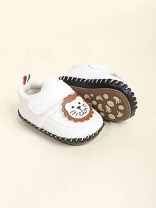 1副卡通動物圖案小獅子Pu鞋帶設計軟橡膠防滑運動鞋，舒適透氣，適合0-18個月的新生兒、嬰兒和幼兒，在所有季節都合適 - 白色 - 查看 6