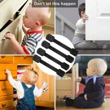 4 PCS Child Cabinet Locks, No Tools Or Drilling Required, Baby Cabinet Locks, Strong Adhesive, Multi-Purpose Locks For Drawers, Cabinets, Ovens, Toilets, Refrigerators, Cupboards(Black) - Black - View 3