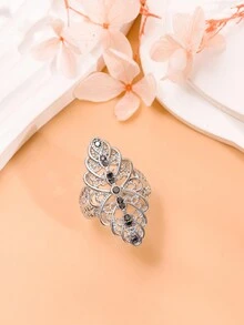 1pc Exquisite Thai Silver Vintage Style Hollow Out Floral Ring For Women, Fashionable Statement Ring, Size 8 - Antique Silver - View 5