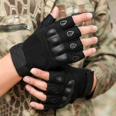 1 双半指手套男士户外手套运动射击狩猎气枪摩托车自行车手套，黑色手套