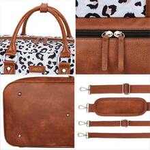 女性週末包,大容量帆布旅行行李袋,帶防水濕乾分離鞋格,21英寸大小男女皆可,耐用手提行李袋附側邊口袋,可背式設計,灰色豹紋,休閒時尚風格 - 淺灰色 - 查看 5