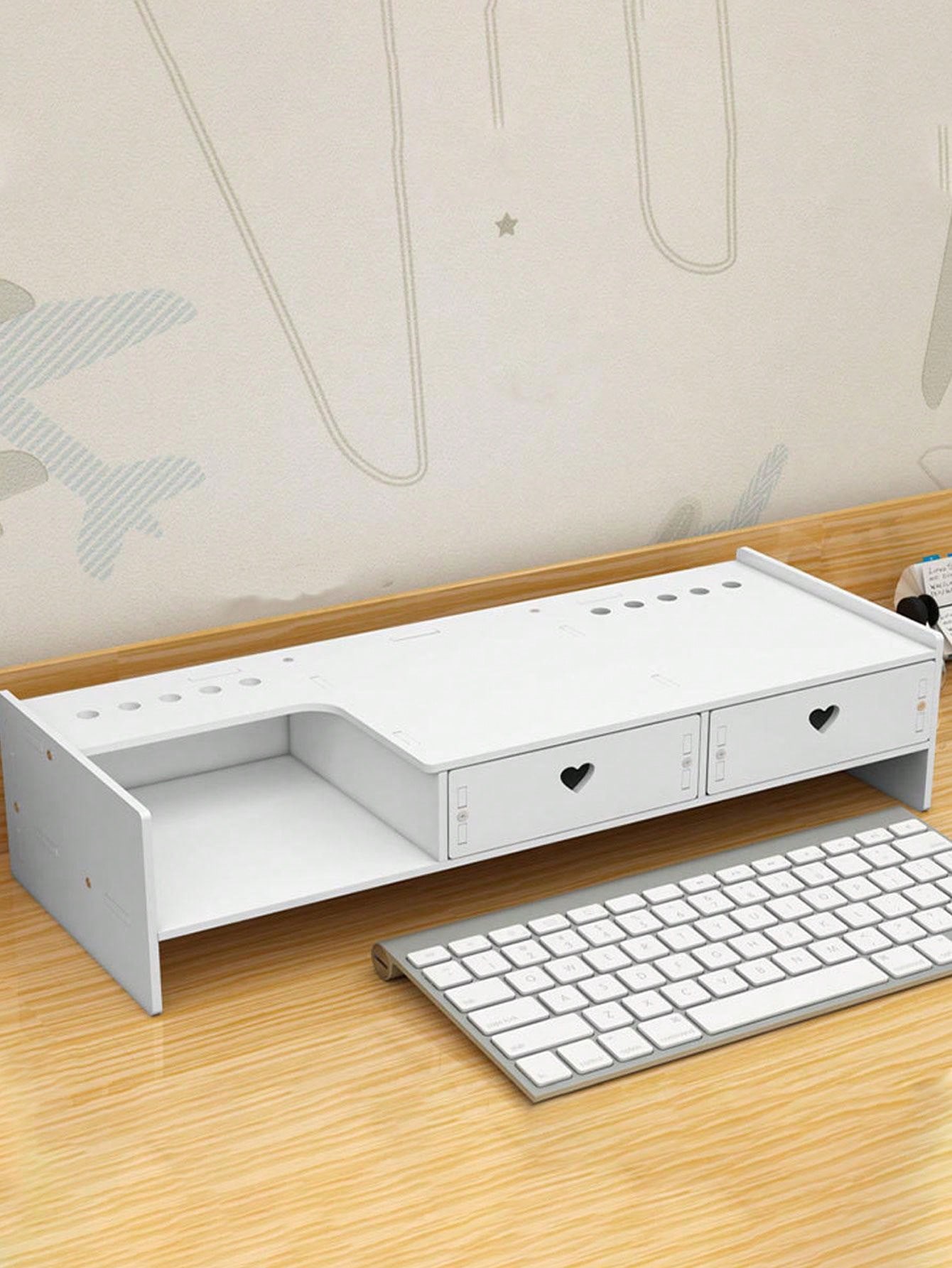 1pc White Desktop Storage Box With Monitor Stand, Neck Protection ...