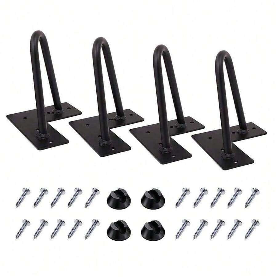 4PCS Premium Hair Clip Table Leg Desk Bench Free Screws And Protective Foot Steel-100mm / 4 " - Black - View 1