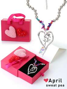 1件復古綠松石鋅合金銀色心形吊墜項鏈,代表12月份的含義,適合情人節,假期和日常穿戴,禮盒包裝 - 復古大愛心形狀12個月意義 - 查看 22